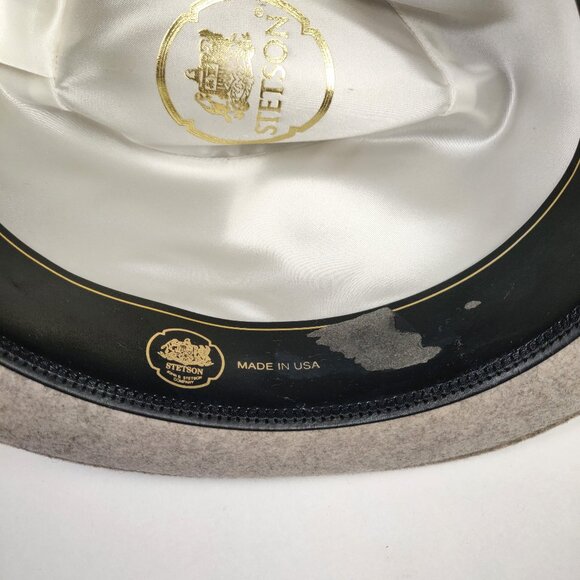 Stetson Gray Grey Wool Hat Size 7 1/8 Damaged Interior Leather Band Made in USA - Picture 10 of 13